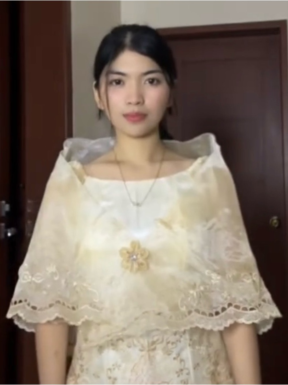 Women's Beige Filipiniana Embroidery Shawl Wrap Elegant for Filipino Formal Wear